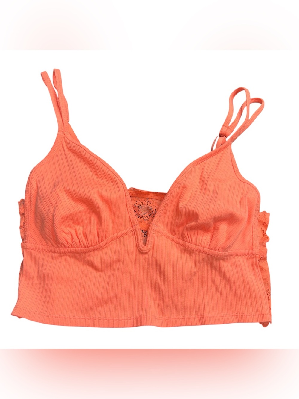 aerie Coral Ribbed Bralette with Lace Back - Size L
